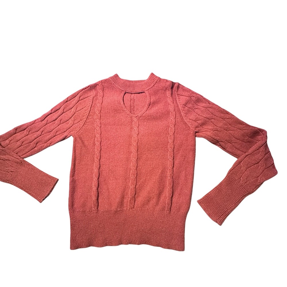 Red by BKE Women XS Clay Red Cable Knit Keyhole Cutout Sweater IE3787A